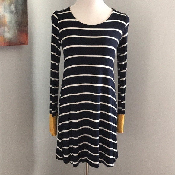 Nautical Navy Stripe Long Sleeve Dress - Picture 1 of 6